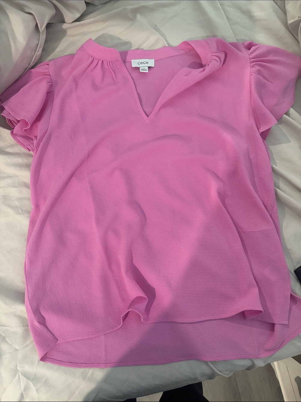 Never worn CeCe Bright Pink V-Neck Flutter Sleeve Blouse